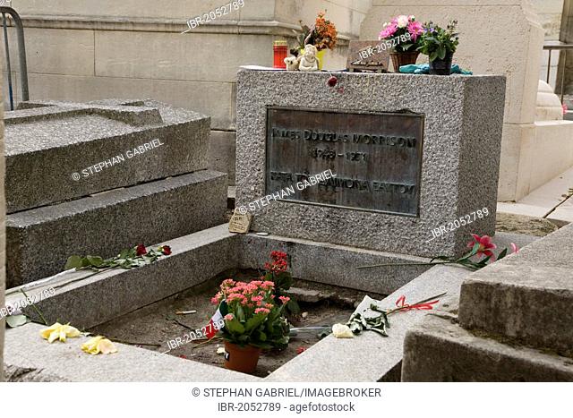 Grave of James Douglas Jim Morrison, frontman of the rock group The Doors, died in Paris on 3 July 1971, Père Lachaise cemetery, Paris, France, Europe