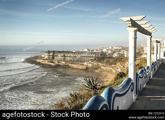 Ericeira cityscape and seascape taken from Miradouro South Beach, north from Lisbon, Portugal, Europe