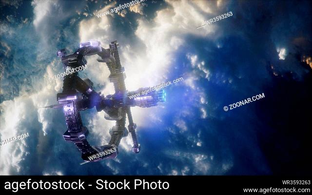 Earth and outer space station iss. Elements of this image furnished by NASA