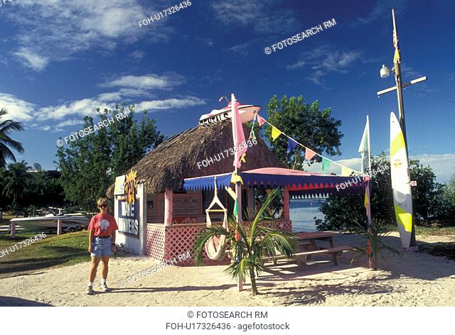 Florida Keys, Key Largo, FL, Gulf of Mexico, Florida, Atlantic Ocean, Pink hut boat rental shop in Key Largo