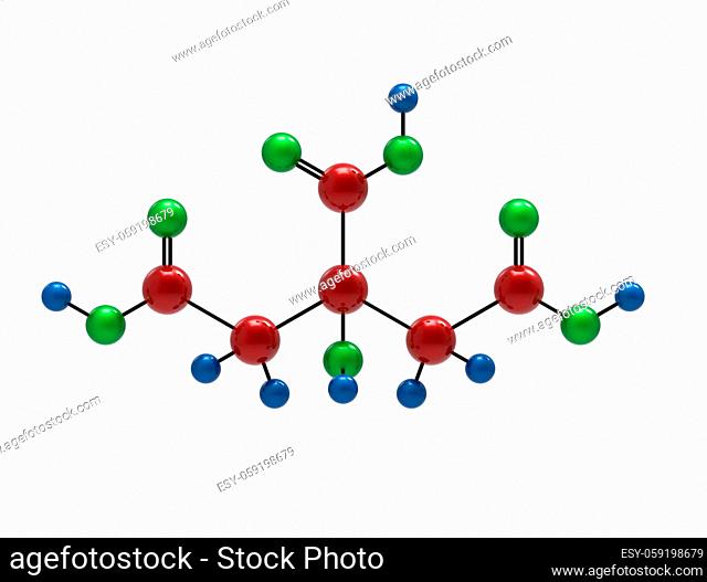 Molecule of citric acid, 3D render, isolated on white