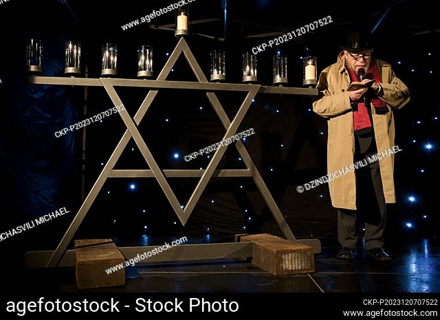 Czech Rabbi Karol Sidon lit Khanuka candles within Light of New Hope meeting, Bubny Station, in Prague, Czech Republic, December 7, 2023