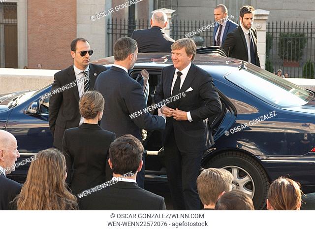 Members of the Spanish and Dutch Royal families attend the funeral of Kardam, Prince of Turnovo held at San Jeronimo Church Featuring: King Felipe VI
