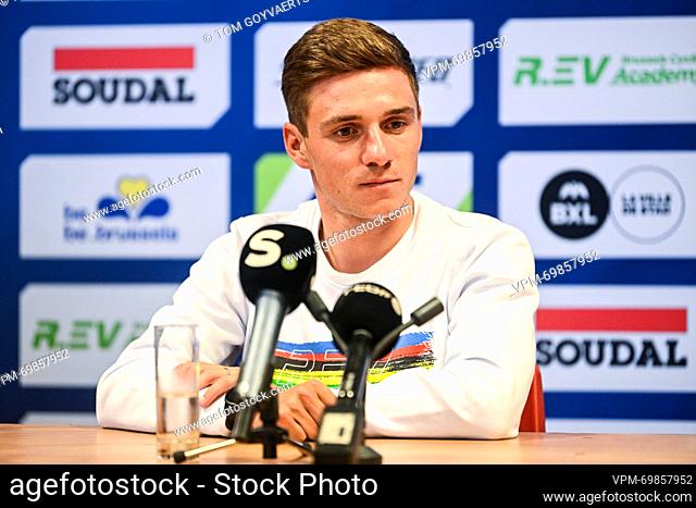 Belgian Remco Evenepoel of Soudal Quick-Step pictured during a press conference for the new REV Brussels cycling academy after the first edition of the R