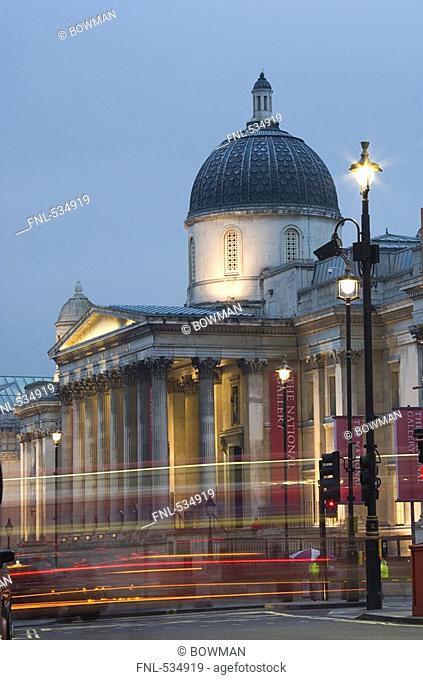Art museum lit up at dusk, Trafalgar Square, City Of Westminster, Greater London, London, England