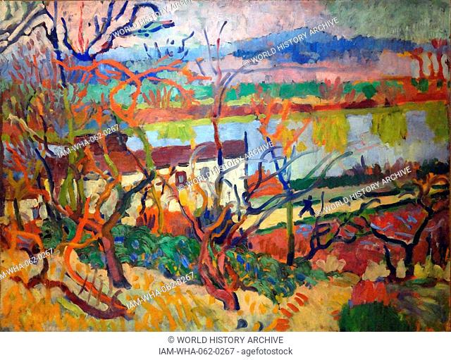 Painting titled 'La Rivière' by André Derain (1880-1954) French artist, painter, sculptor and co-founder of Fauvism with Henri Matisse. Dated 1905