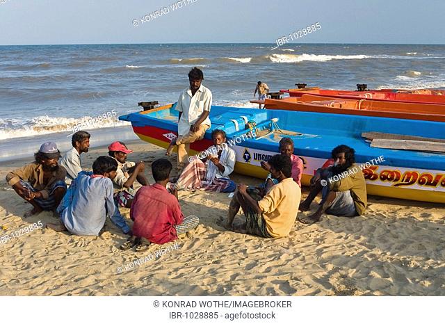 Fishermen on Marina Beach, Chennai, Madras, India, South Asia