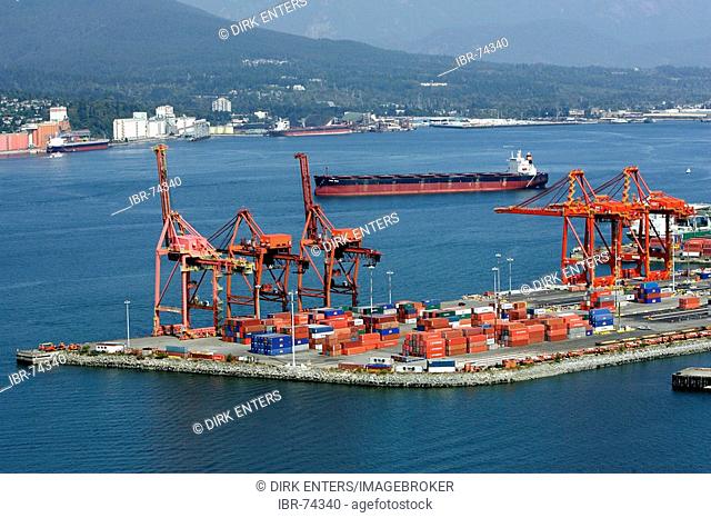 Container harbour at Burrard inlet in Vancouver, British Columbia, Canada