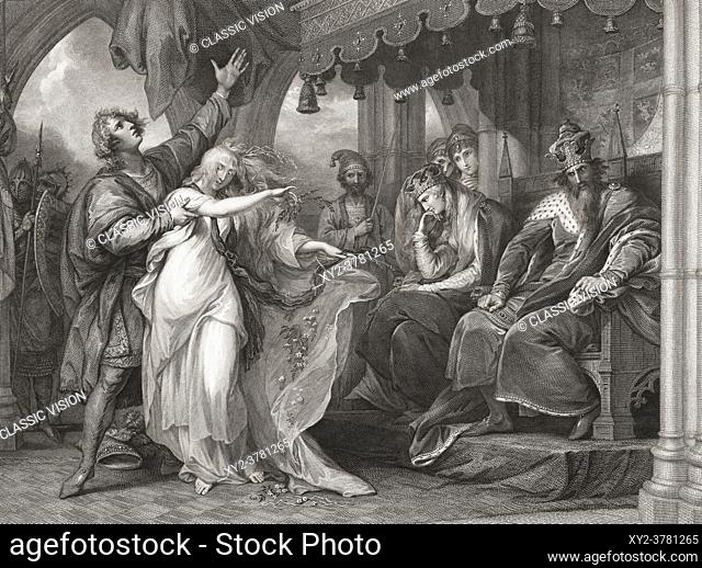 Illustration for William Shakespeareâ. . s play Hamlet, Act IV, Scene V. From an 18th century engraving by Francis Legat after a work by Benjamin West