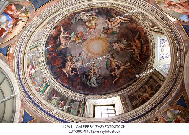 Vatican Museum Inside Ornate Ceiling Painted Dome Cupola Angels Fighting Demons