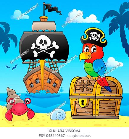 Pirate parrot on treasure chest topic 4 - picture illustration