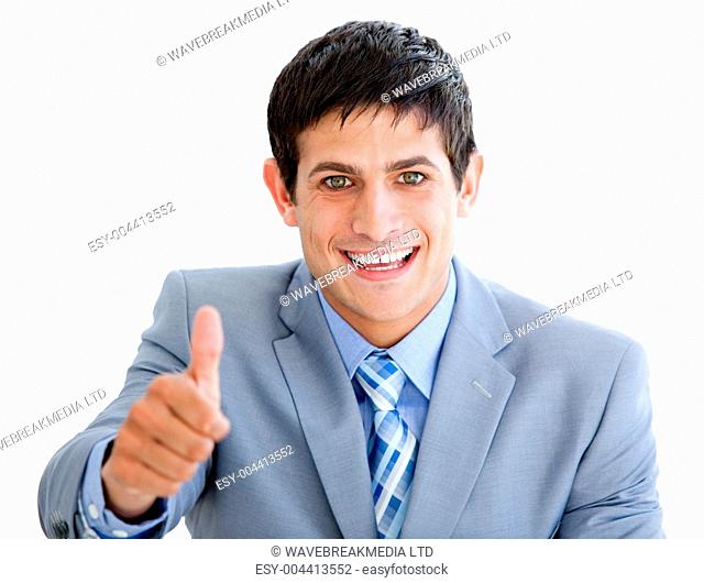 Positive businessman with a thumb up