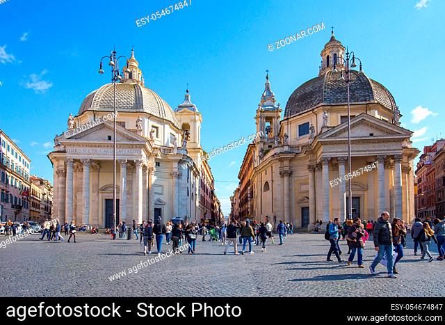 Rome, Italy - April 17, 2015: The tourist in Piazza del Popolo in Rome, Italy