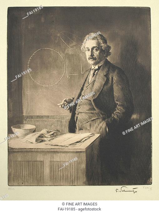 Portrait of Albert Einstein (1879-1955). Schmutzer, Ferdinand (1870-1928). Etching. Realism. 1921. Sigmund Freud Museum, Vienna. Graphic arts