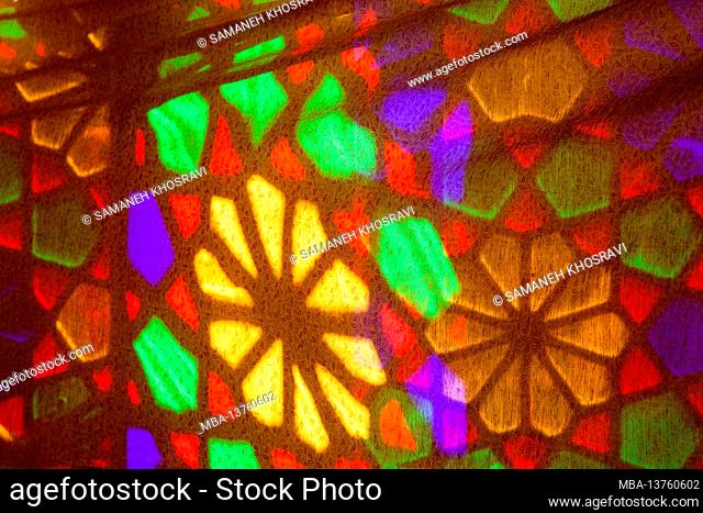 Stained glass window, Nassir al-Molk Mosque (pink) in Shiraz, Iran