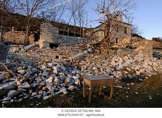 Ruined building in Ano Klidonia village. Ioannina, Epiros, Greece, Europe