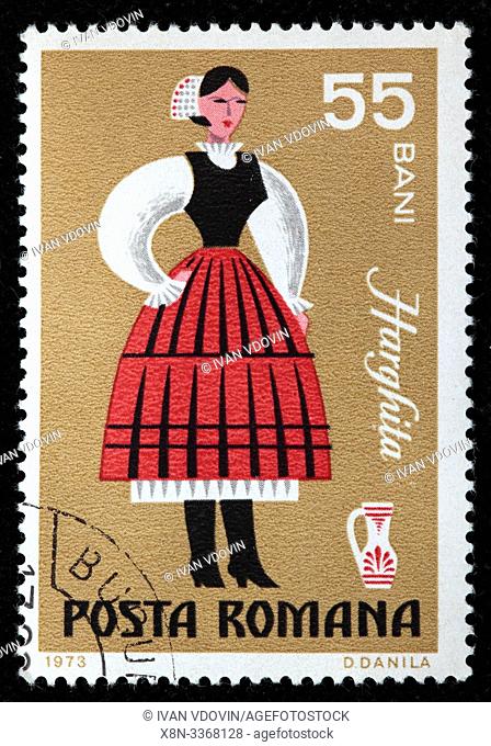 Harghita, Folk costume, postage stamp, Romania, 1973