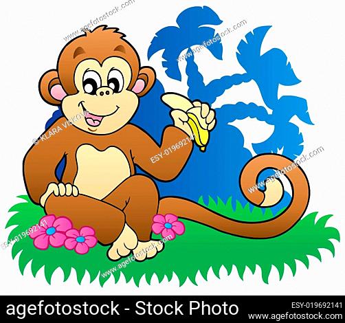 Monkey with banana cartoon Stock Photos and Images | agefotostock