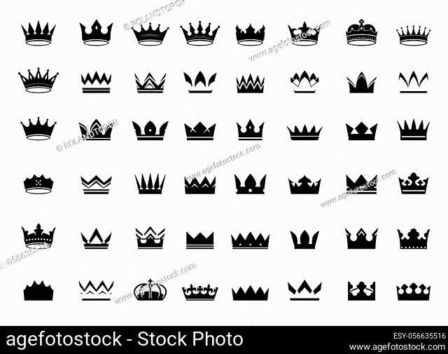 Big Set of vector king crowns icon on black background. Vector Illustration. Emblem and Toyal symbols