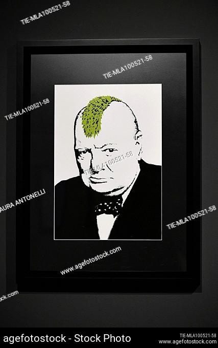 'Winston Churchill' at the exhibition 'All About Banksy Exhibition 2' at Chiostro del Bramante in Rome , ITALY-10-05-2021