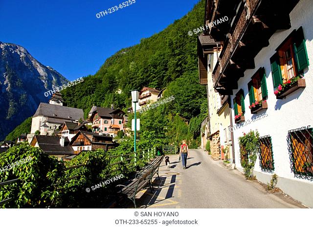 Village at Lake Hallstatt in the morning, Salzkammergut, Austria