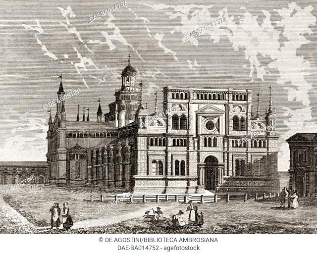 Certosa di Pavia, Lombardy, Italy, engraving from L'album, giornale letterario e di belle arti, Saturday, November 26, 1837, Year 4