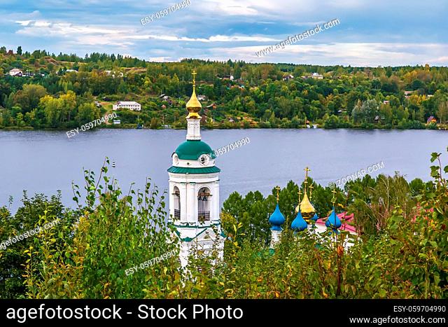 View of church of St. Barbara from hill, Plyos, Russia