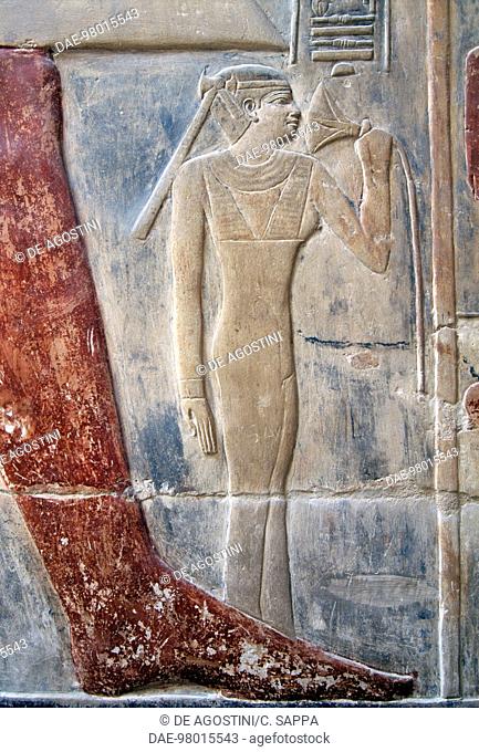 Relief of the widow of the deceased with lotus flower, Mastaba of Mereruka, 2340 BC, Necropolis of Saqqara, Memphis (UNESCO World Heritage List, 1979), Egypt