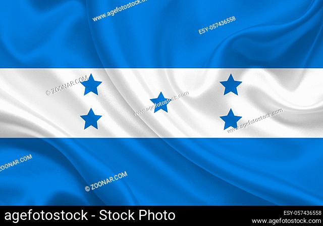 Honduras country flag on wavy silk fabric background panorama - illustration