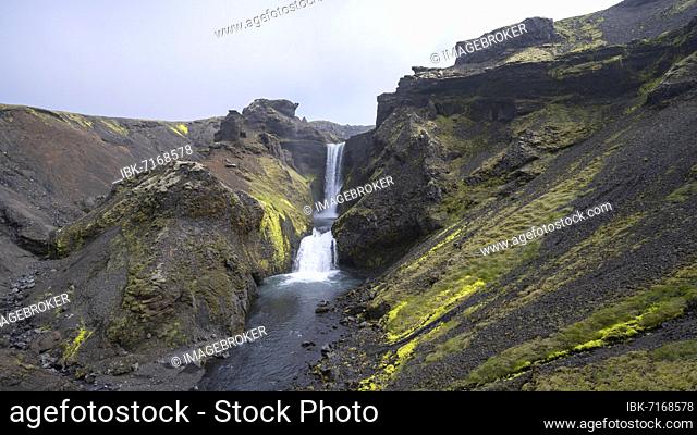 Waterfall, landscape at Fimmvörðuháls hiking trail, South Iceland, Iceland, Europe