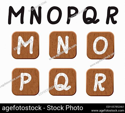 Hand drawn wooden set of letters 3. Vector illustration EPS8