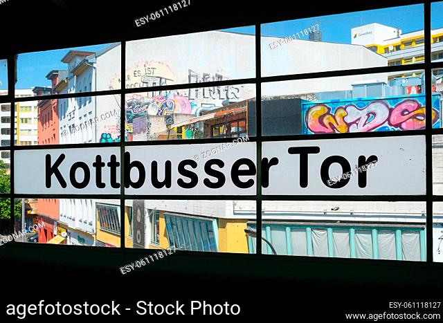 Berlin, Germany - june, 2018: The window of the Kottbusser Tor subway station in Berlin, Kreuzberg