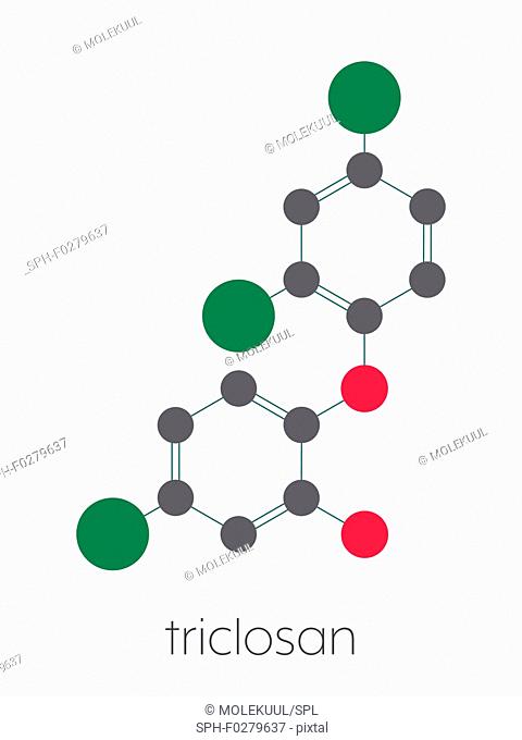 Triclosan antimicrobial molecule, illustration