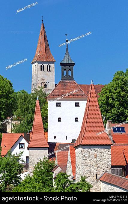 Towers of the old town of Greding, Altmühltal Nature Park, Middle Franconia, Franconia, Bavaria, Southern Germany, Germany, Europe