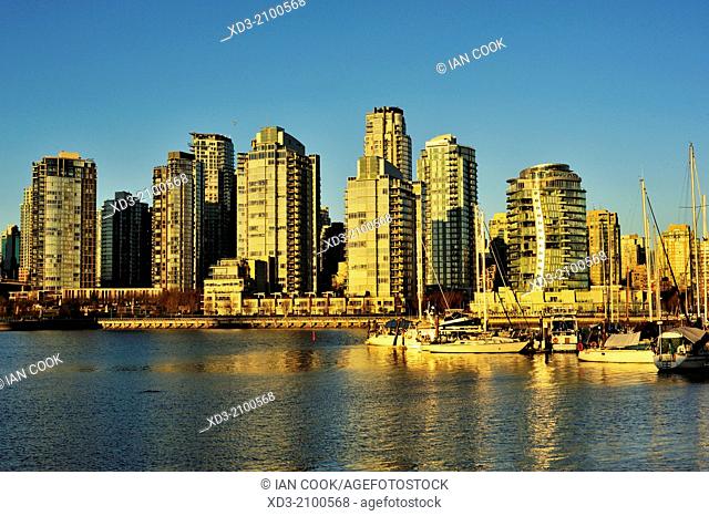 view across False Creek to Yaletown condominiums, Vancouver, British Columbia, Canada