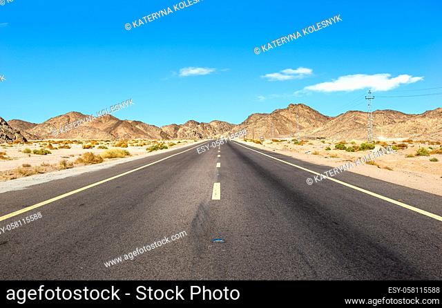 Road through mountains in desert of Egypt