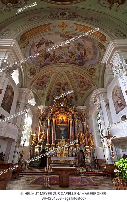 Chancel of the baroque church of St. Jacob and St. Leonard, Hopfgarten im Thale, Brixental, Tyrol, Austria
