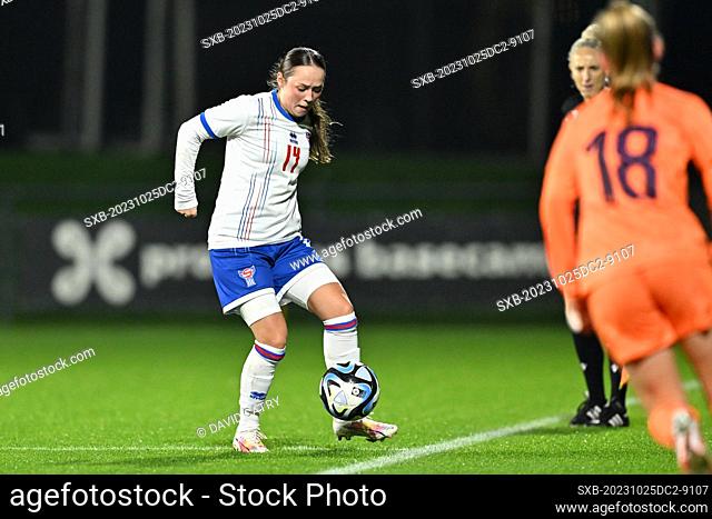 Jonnhild A Sondum (14) of Faroe Islands pictured during a female soccer game between the national women under 19 teams of The Netherlands and Faroe Islands at...