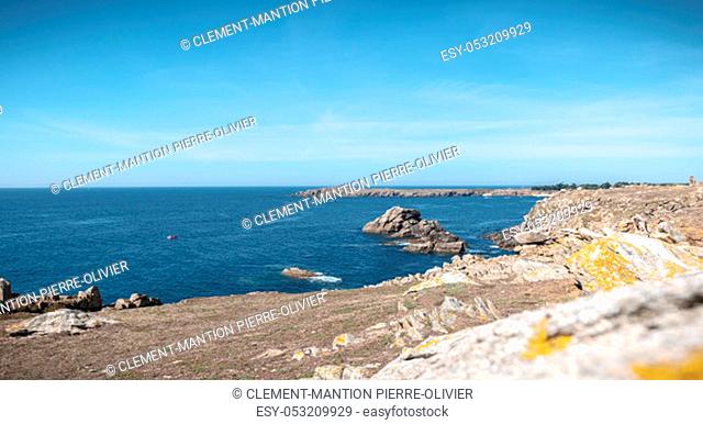 view of the rocky coast of the island of Yeu, Vendee, France on a fall day