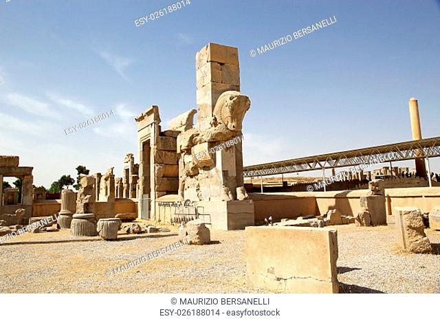 Ancient ruins of Persepolis. Persepolis is situated 70 km northeast of Shiraz, Iran, and was the capital of the Achaemenid Empire (550-330 BC)
