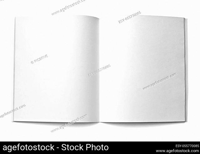 close up of a blank white book on white background with clipping path