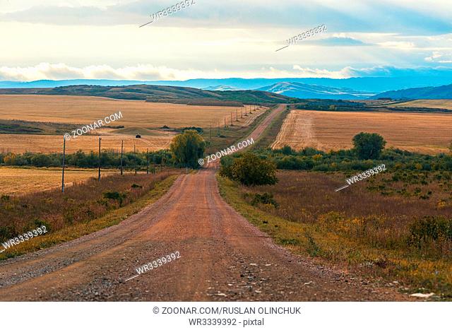 Road in the Altay, autumn morning