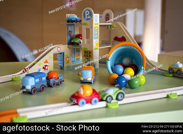 12 December 2023, Bavaria, Bad Rodach: HABA wooden toys are on display in the HABA showroom. The struggling toy and furniture manufacturer is cutting around 500...