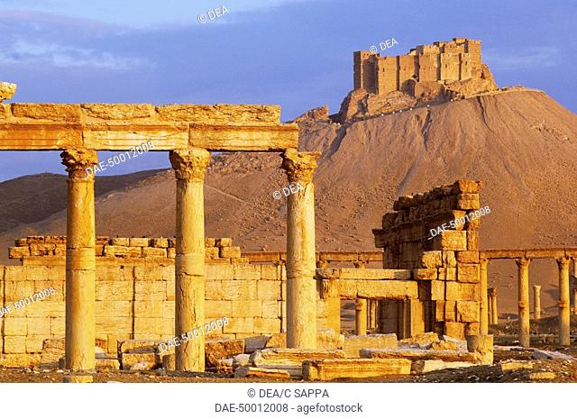 Syria - Palmyra. Ancient Palmyra. UNESCO World Heritage List, 1980. Ruined city, AD 1st-2nd century and Arab fortification Qal'at ibn Ma'an, 16th-17th century