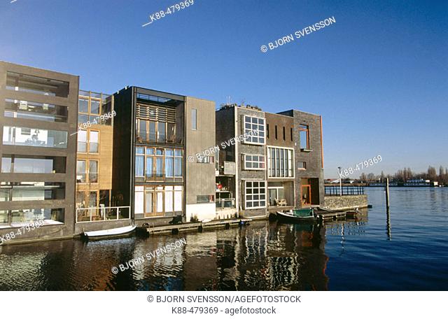 Modern apartments on water, Sporenburg, Amsterdam. Holland
