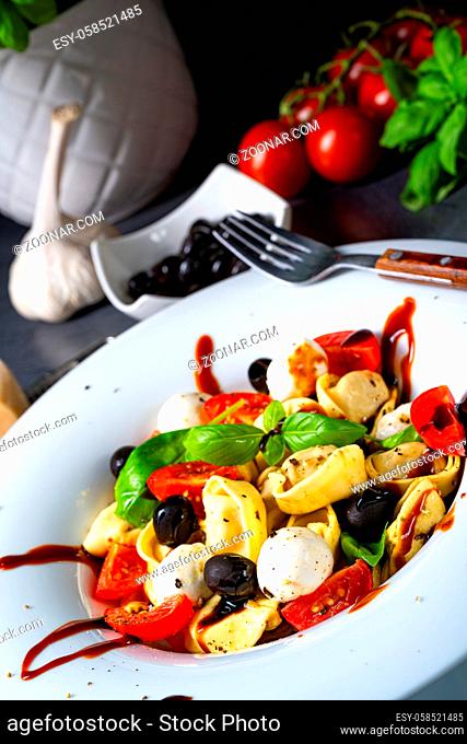 rustic tortellini pasta salad with mozzarella