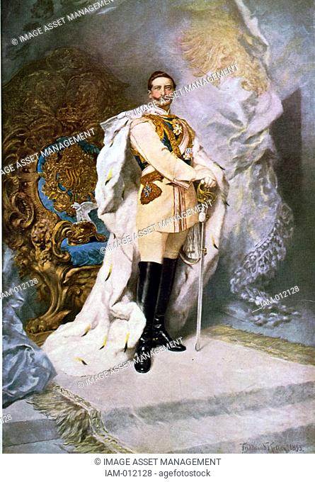 Wilhelm II 1859-1941 Emperor of Germany 1888-1918 full-length portrait in full uniform and ermine robe, standing in front of throne, 1893