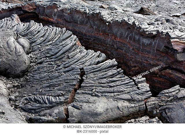 Pahoehoe lava, detail view, East Rift Zone, Kilauea volcano, Big Island, Hawaii, USA