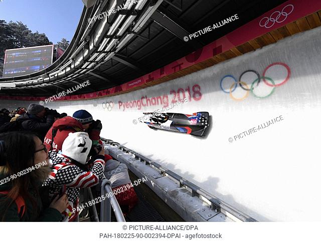 25 Febuary 2018, South Korea, Pyeongchang, Olympics, Bobsleigh, four-man bobsleigh, Mens, 3rd round, Alpensia Sliding Centre: Pilot Codie Bascue, Steven Langton