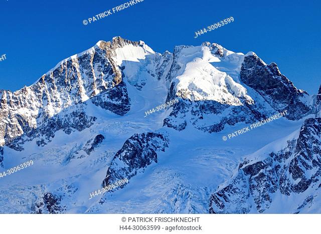 Biancograt miit Piz Bernina-4049 m, Piz Scerscen-3971 m, Graubünden, Schweiz